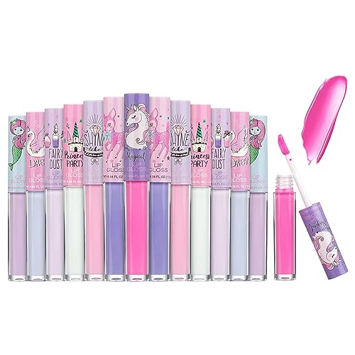 EXPRESSIONS 14pc Lip Gloss for Girls - Glossy Lip Gloss Tubes | Non Toxic Lip Gloss Set - Unicorn Princess Birthday Party Favors Kids Makeup