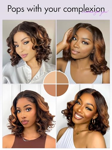 Brown Ombre Bob Wig 10" Glueless HD Lace Human Hair