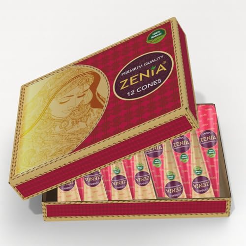 Zenia Natural Henna Hair Dye Cones, Dark Reddish-Brown (12-Pack)