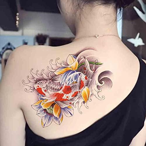 6 Sheets 21x15cm Old School Koi Carp Lucky Golden Fish Arm Leg Temporary Tattoo Stickers Perfect for Parties, Events and More