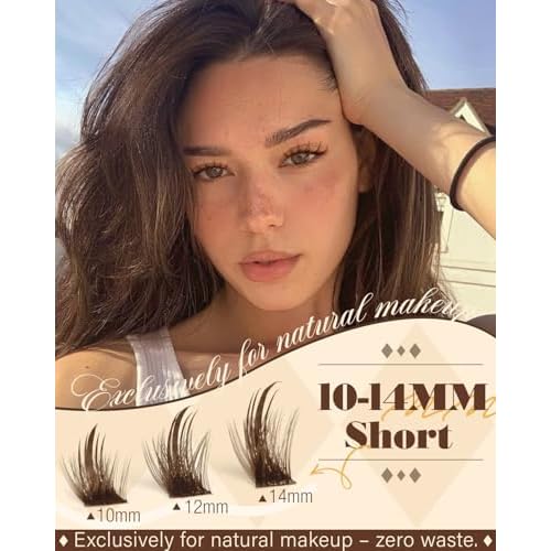 Brown Lash Clusters Kit Wispy Lash Extension Kit 10-14MM Short Spiky Eyelash Clusters Natural Cluster Eyelash Extensions Dark Brown Individual Lashes D Curly DIY Lash Extension by Lvmixwig