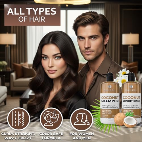 Coconut Shampoo and Conditioner Set - Sulfate Free, Hydrating