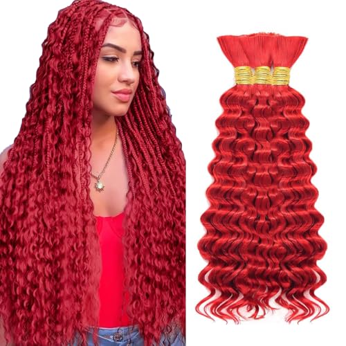 Red Curly Human Hair Bundles for Boho Braids 20" 150g