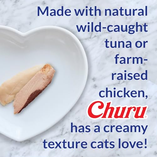 INABA Churu Cat Treats, Grain-Free, Lickable, Squeezable Creamy Purée Cat Treat/Topper with Vitamin E & Taurine, 0.5 Ounces Each Tube, 24 Tubes (4 per Pack), Chicken with Scallop Recipe