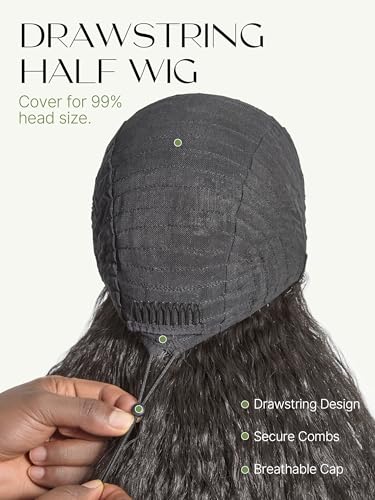 Frodio Natural Black 20-Inch Kinky Curly Half Wig, Glueless, 200% Density