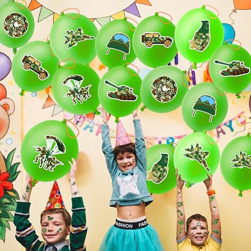 Camo Party Favor Set - 24 Punch Balloons & 48 Tattoos