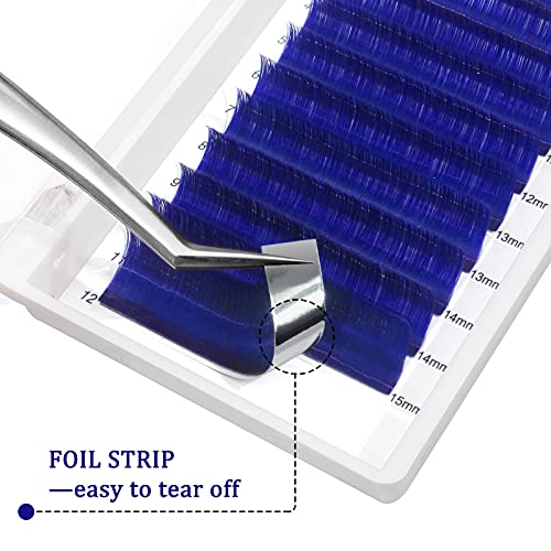 QUEWEL Easy Fan Volume Lashes .07 D Curl Blue Volume Lash Extensions 9-16mm Mixed Lash Tray Color Lashes Extension Self Fanning 2D-10D (Blue 0.07 D 9-16mm)