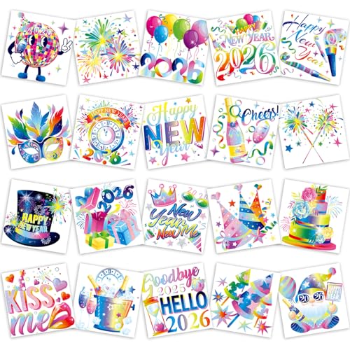 HOWAF 40pcs Happy New Year 2026 Temporary Tattoos