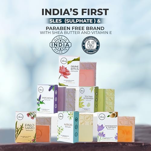 MY ACE Handmade Soap Set of 6 ? Patchouli, Palo Santo, Nargis, Sandalwood & Saffron, Tea Tree Rosemary, Divine Lotus ? SLES & Paraben-Free, Shea Butter & Vitamin E, 3.5oz