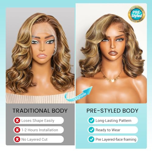 Ashimary Body Wave Bob Wig 14" Glueless Human Hair 7x5 Lace