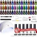 Clara Colors Gel Nail Polish Kit With UV Light - 21 Colors Holographic Chameleon 9D Cat Eye Polish With Magnet, Base Top Coat, Tools - All-In-One Nail Art Manicure Starter for Salon DIY Home