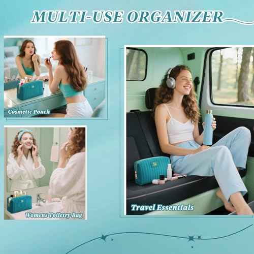 Monogrammed Make Up Bags for Women,Personalized Cosmetic Bags Women,Small Quilted Makeup Pouch,Cute Makeup Bag Travel,Birthday Gifts for Teen Girl (Blue S)