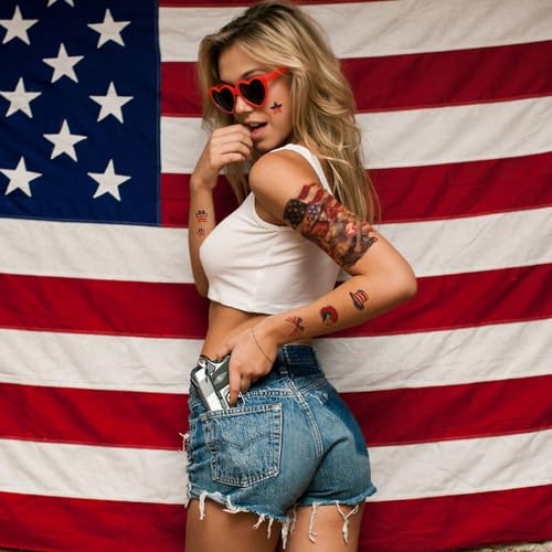 4th of July Temporary Tattoos Full Arm American Flag Fake Tattoo