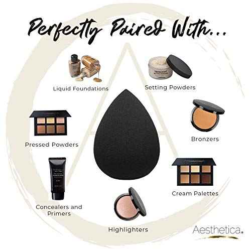 Aesthetica Cosmetics Beauty Sponge Blender - Latex Free and Vegan Makeup Sponge Blender - For Powder, Cream or Liquid Application (5 Pack)
