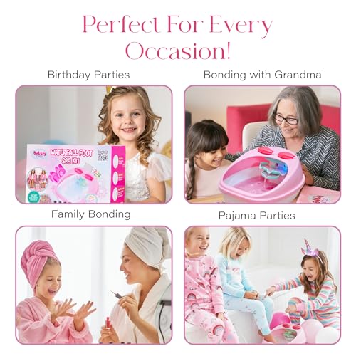 Kids Spa Day Kit for Girls, 42+ Piece Spa Toys with Waterfall Foot Spa, Nail Spa Kit, Pedicure and Manicure Accessories, Perfect Spa Kit for Girls Ages 6 7 8 9 10 11 12, Fun Birthday or Christmas Gift