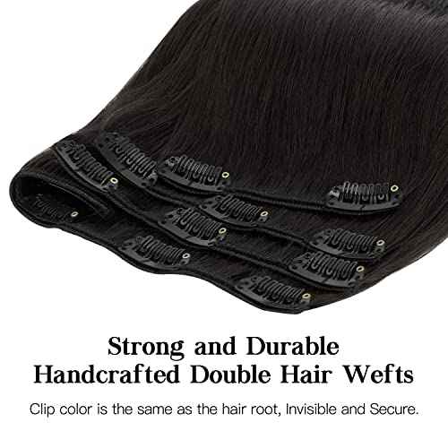 HOTBANANA Human Hair Clip in Hair Extensions, Natural Black 120g Clip in Hair Extensions Real Human Hair Straight Remy Hair 22 Inch 7pcs