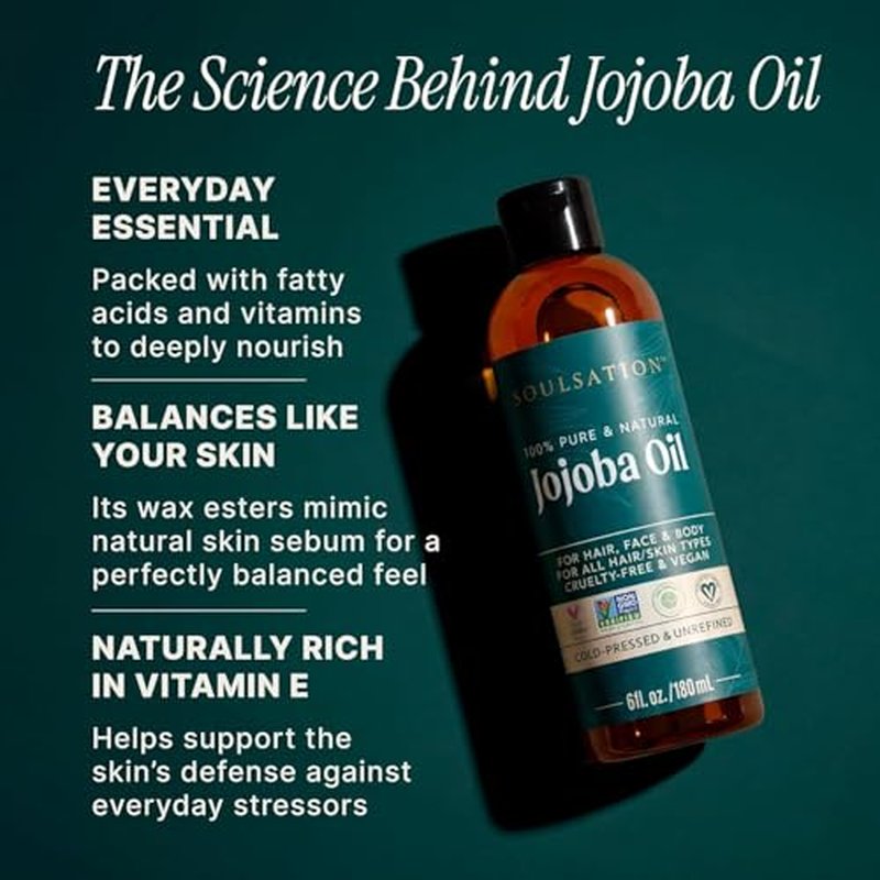 SOULSATION 100% Pure Jojoba Oil - 4oz Cold Pressed Moisturizer for Skin, Hair & Body
