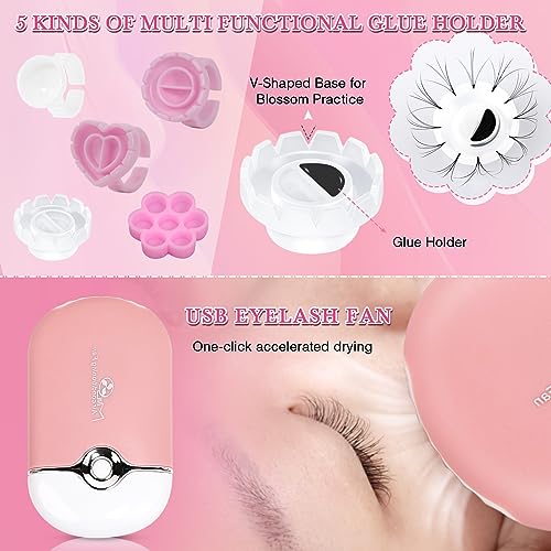 LZM Eyelash Extension Kit for Beginners, Lash Extension Supplies Tech Starter Kit with Everything Tools Stuff Set 1-2S Srtong Hold Glue,Lash Mannequin Head, Remover, Precision Tweezers for Practice