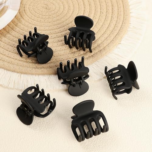Small Claw Clips for Thin Hair - 6 Pack Black Matte