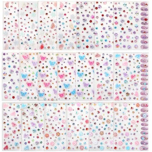 20 Sheets Face Gems Jewels for Makeup Self Adhesive Rhinestones Gems Stickers for Face Nail Eyes Decor Bling Stick on Jewels for Christmas DIY Craft, Card Decorations