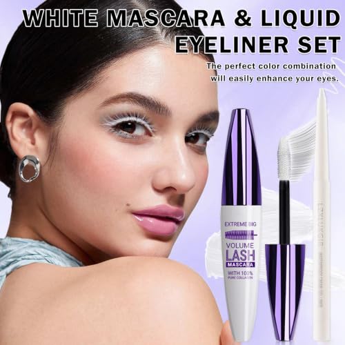 LZXLUKGIR White Mascara and Eyeliner Set - 5D Silk Fiber Mascara & White Eye Pencil
