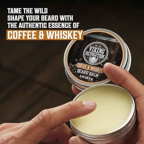 Viking Revolution Coffee and Whiskey Beard Balm for Men (2oz) and Beard Oil (1 fl oz) Kit - With Argan and Jojoba Oils - Soften and Moisturize - Stocking Stuffers for Men