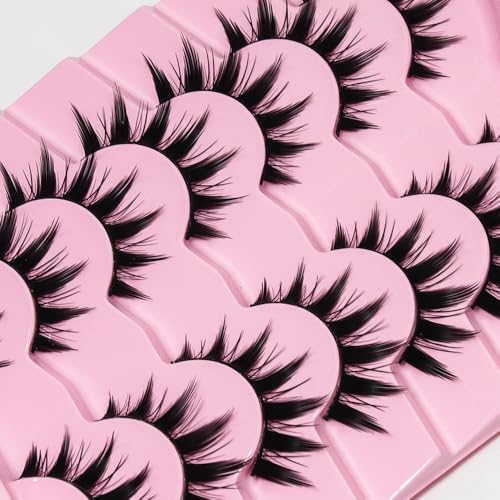 AKARA False Eyelashes Faux Mink Fluffy Eye Lashes Cat Eye Natural Look Wispy Lashes 3D Fox Eyelash Extensions 7 Pairs Pack-BN12