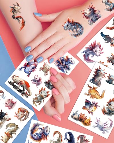 156 Axolotl Temporary Tattoos - 20 Sheet Party Pack