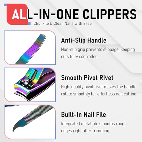 FiriKer Rainbow Nail Clippers Set with Nail File - Fingernail & Toenail Trimmers