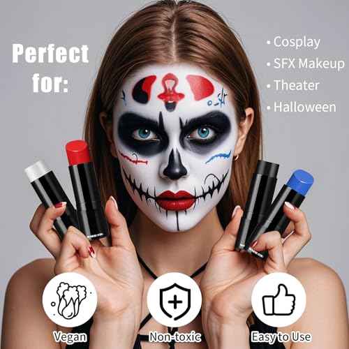 Clown White Face Paint Stick, Portable Eye Black Stick for Sports, Full-coverage Cream Face Paint for Halloween SFX Makeup Cosplay Joker Costume Parties, Cream Grease Sticks