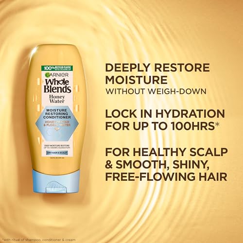 Garnier Whole Blends Honey Water Moisture Restoring Conditioner, Hair Care for Dry Hair and Dry Scalp with Honey Nectar and Floral Water, 26.6 Fl Oz