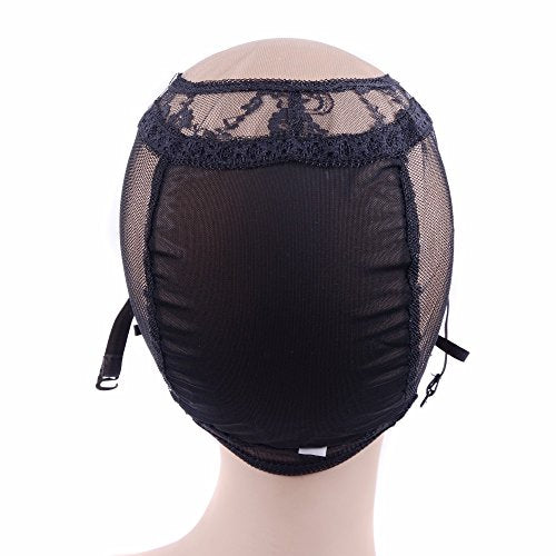 YANTAISIYU 4X4 Inch U Part Swiss Lace Wig Cap for Making Wigs with Adjustable Straps on the Back Glueless Hairnets (Black M)