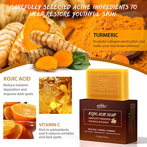 POP MODERN.C Kojic Acid Soap Turmeric Soap Dark Spot Remover for Face and Body Bath Soap Lightening Moisturizing Even out Tone Skin Vitamins C for Acne Blackheads Remover 3x100g