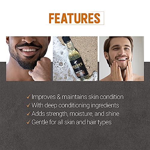 Woody's Beard Wash for Men - Beard Wash and Conditioner, Cleanses Facial Hair & Skin, Aloe Vera & Chamomile Scent, 6.3 fl oz