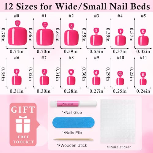 Rose Pink Press On Toenails for Women - 120pc Fake Toe Nail Kit with Glue & Tabs (Rose Pink)