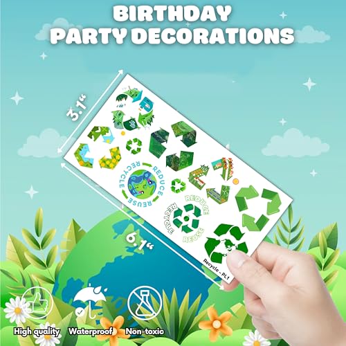 100 PCS Recycle Temporary Tattoos Sheets | Earth Theme Party Favors