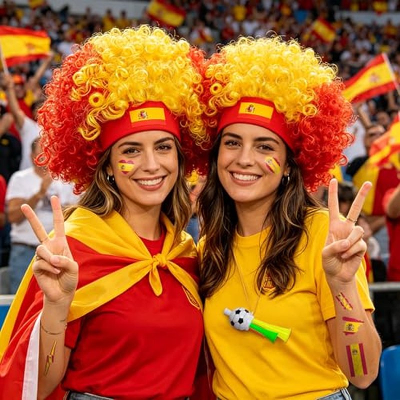 2026 Spain Soccer Fan Gear Set with Wig, Tattoos & Horn