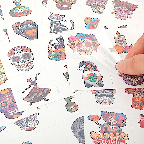 Day of the Dead Temporary Tattoos, 96pcs Sugar Skull Face Stickers