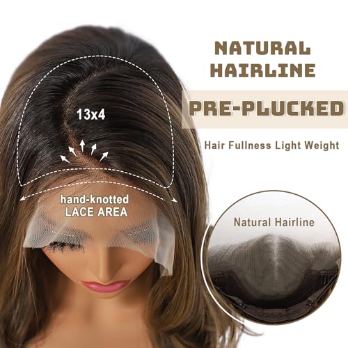 Brown Synthetic Lace Front Wig 13x4 Pre Plucked Highlight Body Wave Wigs for Women Heat Resistant Hair 22 Inch Daily Use
