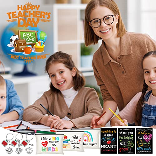 Pasimy 24 Pcs Thank You Gifts for Women Teacher Appreciation Gifts Set, Socks, Makeup Bags, Inspirational Notepads, Keychains, Thank You for Helping Me Grow(Delicate)