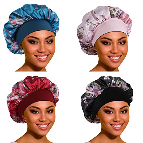 ROYBENS Satin Bonnet for Sleeping - 4 Pack Large Bonnets