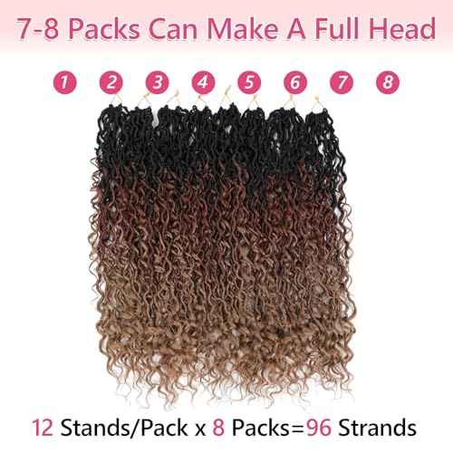 8 Packs Boho Faux Locs Crochet Hair 18 Inch Crochet Soft Locs with Curly Ends Pre-looped Goddess Locs Crochet Hair for Black Women 1B/30/27 Boho River Locs Crochet Hair
