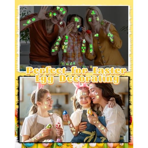 Greingways 110 Styles Easter Tattoos Party Favors for Kids, Luminous Temporary Tattoos Stickers, Egg Decorating Fillers Easter Goodie Bag Basket Stuffers Gifts for Girls Boys Kids Teens