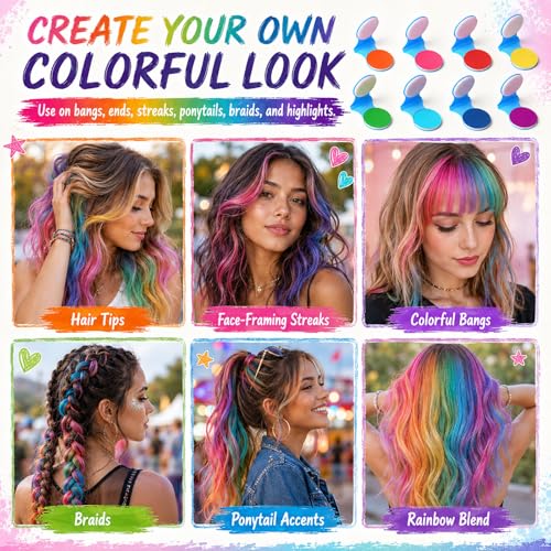 8 Colors Temporary Hair Chalk - Washable Hair Dye Set
