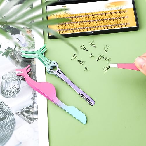 3pcs Lash Tweezers Set, Gradient Color Eyelash Applicator Tool for False Lashes, Stainless Steel