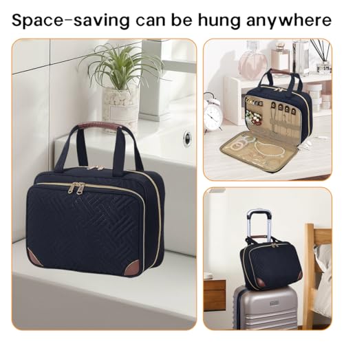 Toiletry Bag for Women, Hanging Travel Toiletry Bag with Jewelry Organizer Compartment Large Makeup Bag, Cosmetic for Travel Business Trips Camping Bathroom Black
