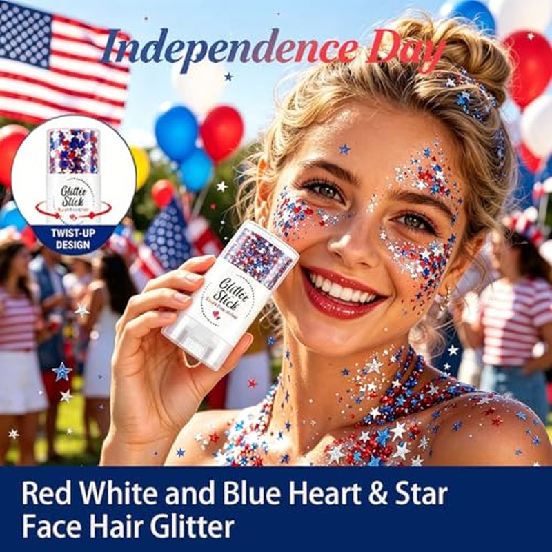 Patriotic Glitter Sticks - Red White Blue Makeup (2PCS)