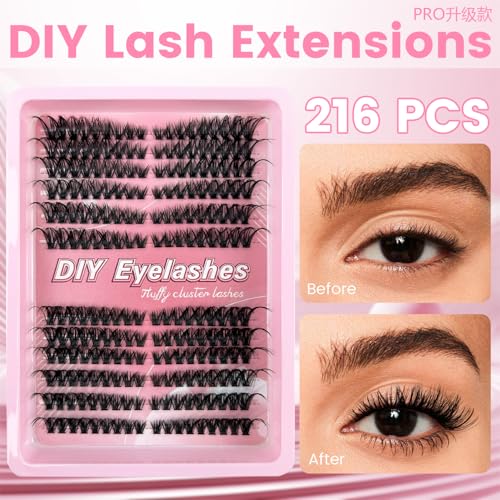 Lash Clusters Kit 216 Pcs 8-16mm Black Volume Eyelash Extensions