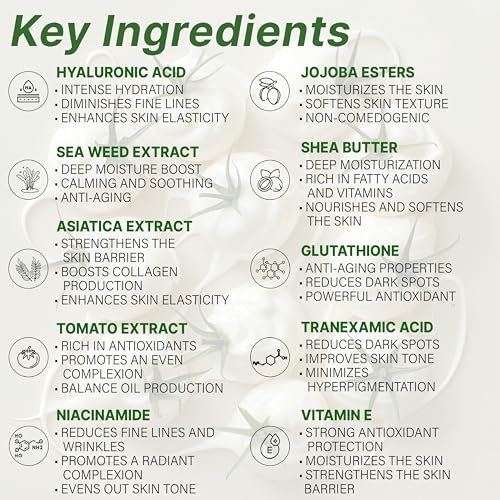 BICHE Dermatologist Formulated White Tomato Cream with Niacinamide, Tranexamic Acid, Glutathione Face Cream 50ml - Anti-Aging, Dark Spot Corrector, 100hrs Deep Hydration