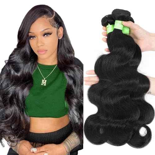 Body Wave Bundles Human Hair 22 24 26 Inch 12A Grade 100% Unprocessed Brazilian Virgin Hair Body Wave 3 Bundles Deals Real Human Hair Extensions For Black Women Natural Black